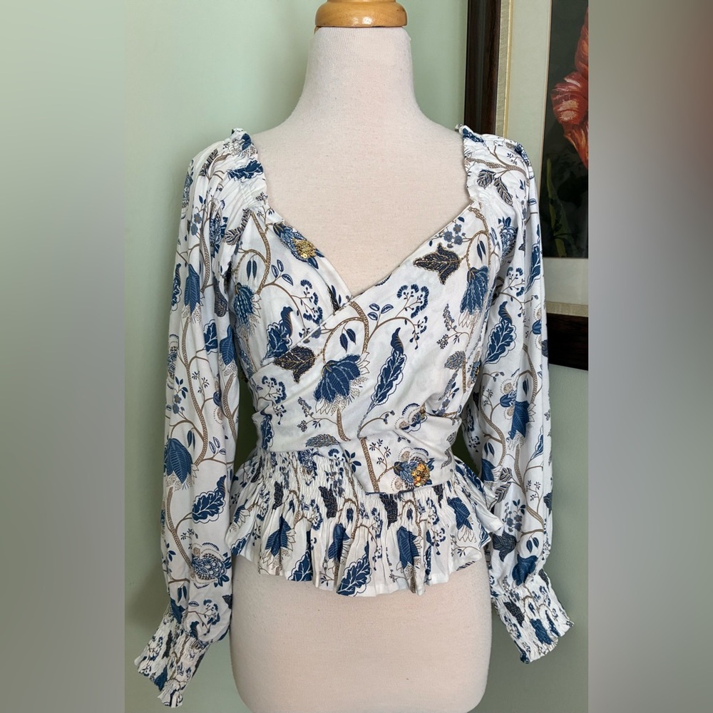 Skemo Smocked Wrap Boho Top Embroidered Sequins size L